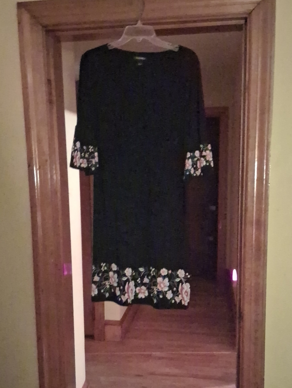 Roz & Ali Black Long Sleeve Dress with Pink Floral Trim